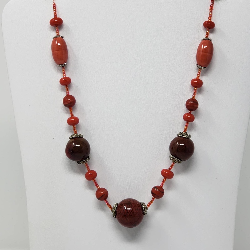 You and I Orange Red Chunky Glass Bead Necklace
